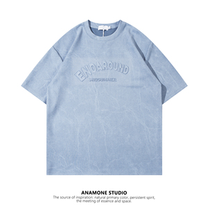 ANAMONE麂皮绒高街扎染短袖T恤女夏季设计感圆领立体字母国潮美式