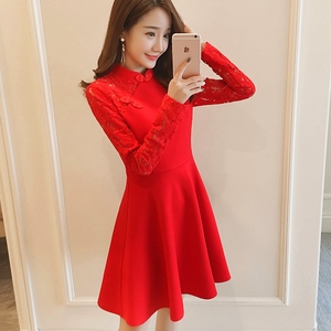 2020年女装新款春季韩版新年c时尚气质修身衣服红色喜庆过年连衣