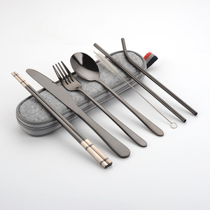 随身携带 不锈钢刀叉勺 吸管方筷子旅行便携包套装 户外餐具 定制