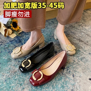 单鞋女春秋中跟奶奶鞋软底女脚宽舒适胖mm鞋宽胖脚大码女鞋41一43