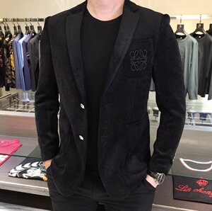 代购loewe罗意威21新款气质商务休闲灯芯绒西装休闲修身男士外套
