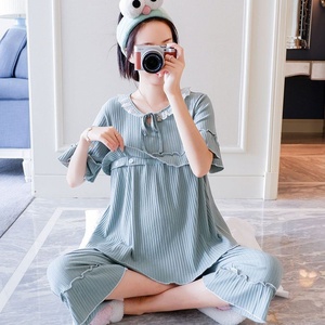 奶妈哺乳衣服夏天母乳睡衣喂奶夏款月子服6月份产后纯棉短袖月