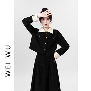 黑色小香风套装女2024新款春装搭配一整套灯芯绒外套半身裙两件套