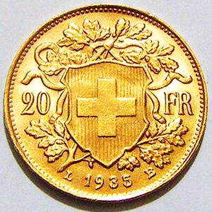 [晶晶]外国金币 瑞士.1935年20法郎金币 女神.6.45克.900金 真品