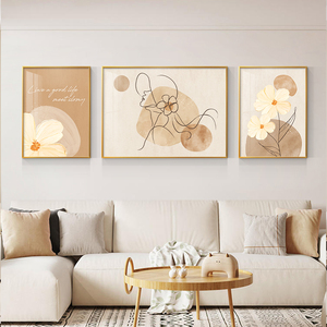 现代简约客厅装饰画奶油原木风沙发背景墙挂画高级感三联画抽象画