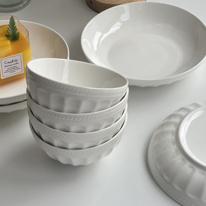 【9.9两个法式轻奢米饭碗】白色罗马浮雕陶瓷家用小汤碗单个小碗
