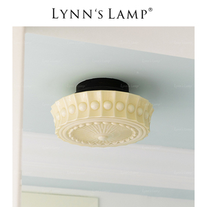 Lynn's立意 老上海复古玻璃吸顶灯 法式阳台过道中古卧室花纹灯具
