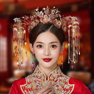 新娘头饰秀禾中式秀禾服凤冠大气简约流苏结婚2021新款皇冠发饰女