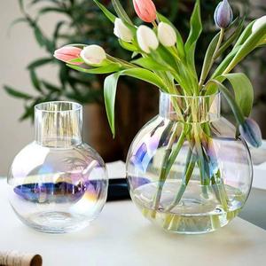 简约透明彩色玻璃花瓶水培圆球餐桌摆件郁金香玫瑰仿真花花瓶定制