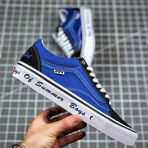 万斯女鞋男鞋经典款蓝色鞋边字母休闲鞋低帮帆布鞋学生滑板鞋
