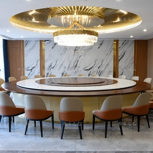 酒店电动餐桌大圆桌自动大理石火锅桌饭店别墅会所20人5米大桌