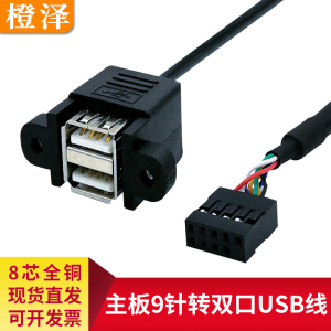 主板9针转USB2.0两口挡板扩展线 带螺丝孔杜邦9Pin转USB双层母线