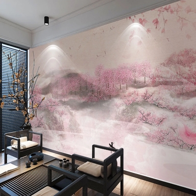 桃花林墙纸3d电视背景墙壁纸客厅沙发卧室书房壁画tb28666011337915