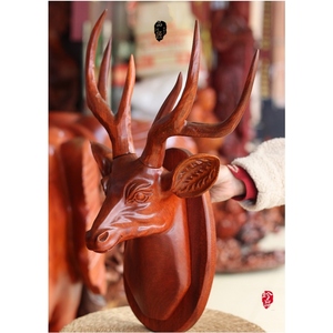 szxywh0708淘宝酒店大堂木雕落地招财雕塑艺术品鹿头