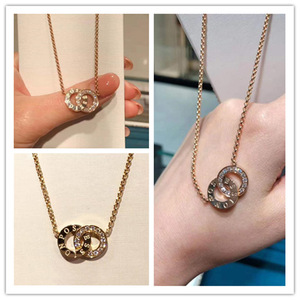 piaget/伯爵 possession双环吊坠项链18k玫瑰金白金镶钻锁骨链女