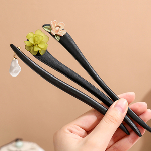 古风盘发木质发簪子高级感新中式钗子女夏天日常筷子发钗旗袍头饰