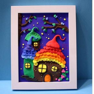 实木超轻黏土画框雪花画框白底幼儿园diy画框粘土立体泥画框