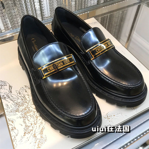 法国直邮dior/迪奥女休闲皮鞋字母logo金属标低帮高跟圆头厚底乐