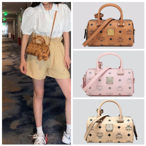 韩国*mcm*女包 迷你波士顿经典印花可单肩斜挎手提mini小号枕头包
