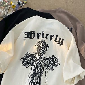 克罗心十字架短袖男夏季复古美式潮牌t恤宽松重磅潮流ins百搭衣服