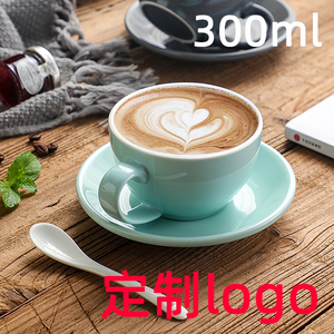 富嘉乐300ml卡布奇诺咖啡杯套装杯碟标准比赛拉花拿铁杯定制logo