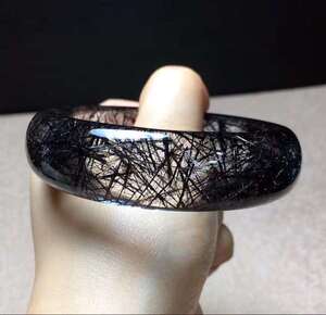 黑发晶手镯 女款加宽硬发水晶手镯晶体通透圈口齐全带猫眼