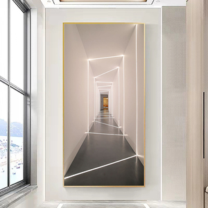 黑白光影立体空间玄幻感装饰画欧式建筑抽象玄关挂画走廊过道壁画