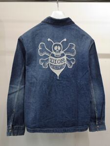 代购dior x stussy 联名款 20秋冬刺绣骷髅蜜蜂 牛仔夹克外套