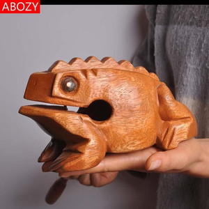 日本购木头青蛙发声实木木蛤蟆木鱼发声实木雕刻招财蛙摆件开业送
