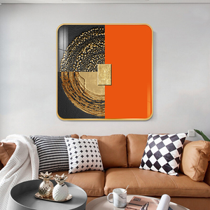 客厅装饰画轻奢爱马仕橙挂画玄关餐厅抽象壁画正方形沙发背景墙画