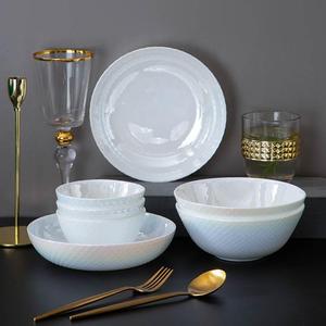 饭碗炫彩碗碟套装家用高颜值耐热钢化玻璃瓷碗盘子菜盘北欧风餐具