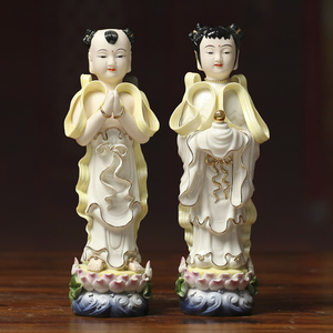 德化陶瓷金童玉女佛像对童一对龙女善财童子观音菩萨供奉家用摆件