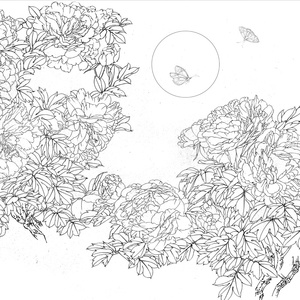 t22国画工笔画打印白描底稿横幅六尺牡丹宣纸透稿临摹练习勾线da.