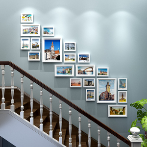 楼梯照片墙装饰欧式走廊墙壁上免打孔相框墙北欧墙面挂墙创意组合