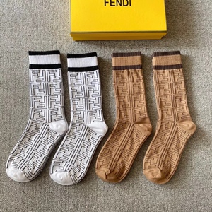高定潮牌字母ff芬迪中筒袜白色咖色ins男女同款袜子