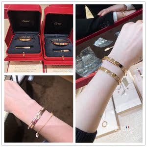 cartier卡地亚love手镯经典款18k玫瑰金宽窄版无钻情侣手环手镯