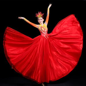 新款开场舞大摆裙灯火里的中国红古典舞蹈服纱衣万疆表演出服飘逸