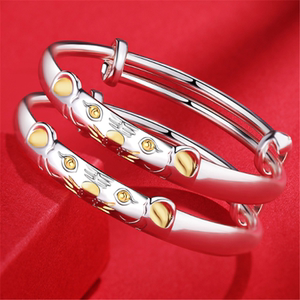 牛虎年婴儿童宝宝银手镯子9999足银满月百天周岁小孩礼物实心脚镯