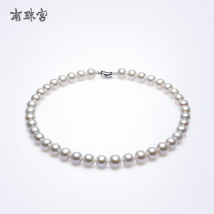 南珠宫福缘淡水珍珠项链925银扣白色强光近圆女款6.5-7.5mm