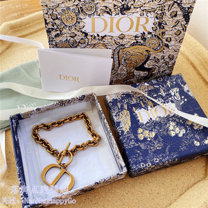 代购dior迪奥21经典复古黄铜金色简约cd字母链条手链男女情侣手环