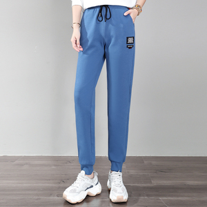 浅蓝色高腰显瘦运动裤2021新款休闲长裤子女春秋百搭束脚裤潮isn