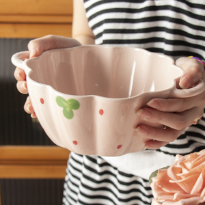 双耳草莓南瓜大号汤碗陶瓷家用2023新款面碗螺蛳粉碗水果碗沙拉碗