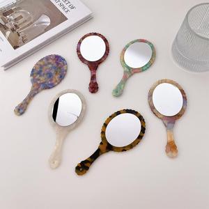 惜子饰品韩国时尚复古醋酸板材椭圆镜子便携小巧镜日常补妆小镜子