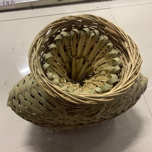 手工竹编捕鱼篓 螃蟹虾竹篓制品复古怀旧装饰老物件道具竹筐带盖