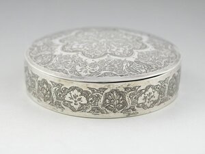 附堂20世纪伊朗满工花卉錾刻纯银首饰盒 银盒