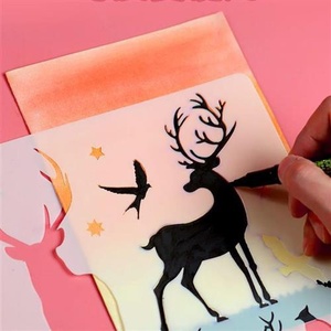 板魔儿童工具人物图形剪影镂空模板动物画画美术抄报套装小学生.