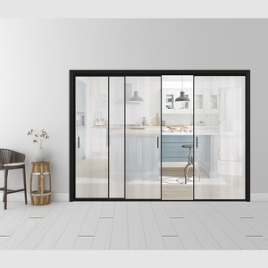 厨房玻璃门阳台i推拉镁三联动7mm网框钛门铝合金边红移门隔断