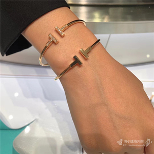 tiffany&co.蒂芙尼手镯女双t系列18k玫瑰金无钻开口女士情侣手环