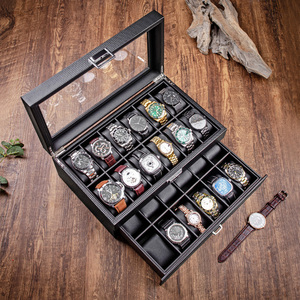 手表收纳整理盒碳纤维纹皮质高档腕表机械表手镯手链家用展示收藏