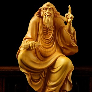 黄杨木雕老子传道一指问天下达摩摆件手工工艺品书桌茶宠佛像人物